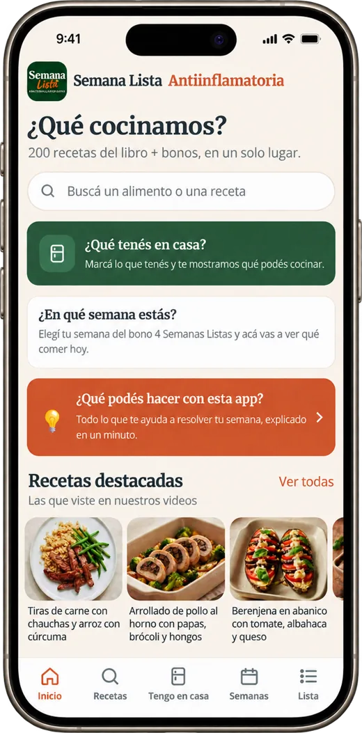 App Semana Lista Antiinflamatoria en un celular